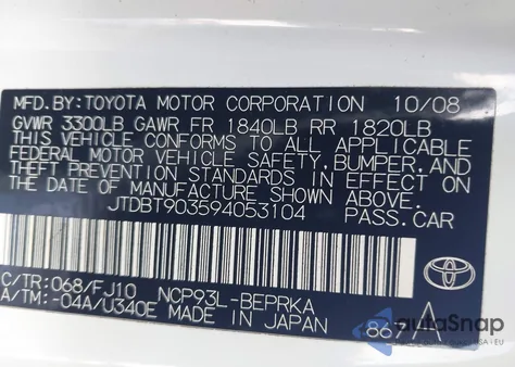 2009 Toyota Yaris from USA, damaged, VIN JTDBT903594053104